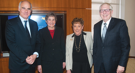 From left, Ambassador Vale de Almeida; Alberta Sbragia, Pitt vice provost for graduate studies, professor of political science, and founder of Pitt’s European Union Center; Barbara Sloan; and Rush Miller.