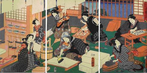 Printmaking Triptych by Utagawa Kunisada