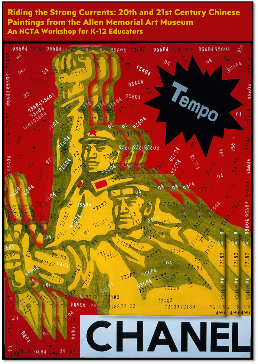Painting of Two Men with one with Pen the other With Fist Raised in the Style of Maoist Propaganda Poster